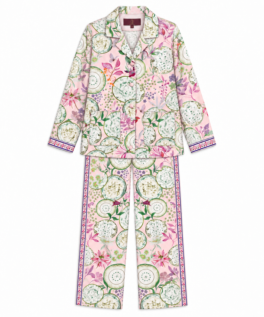 Women's Statement Print Pyjama-Style Set – Peach & Green