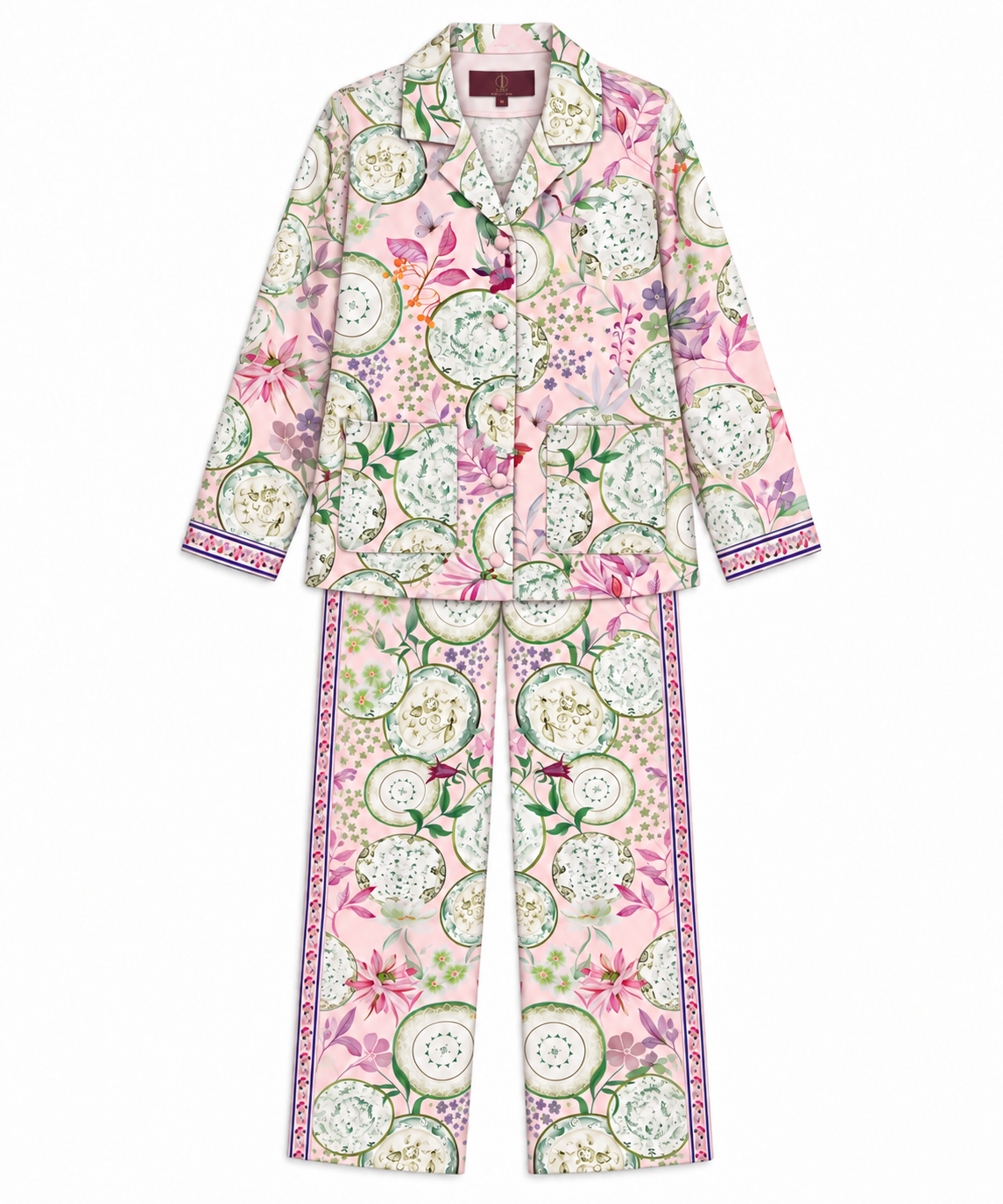 Women's Statement Print Pyjama-Style Set – Peach & Green