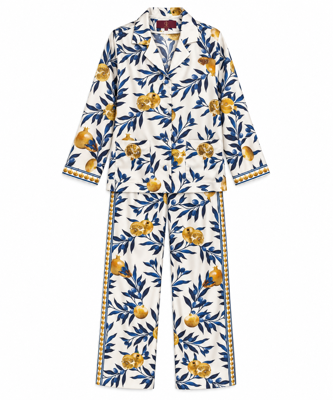 Women's Statement Printed Pyjama-Style Set – White & Blue