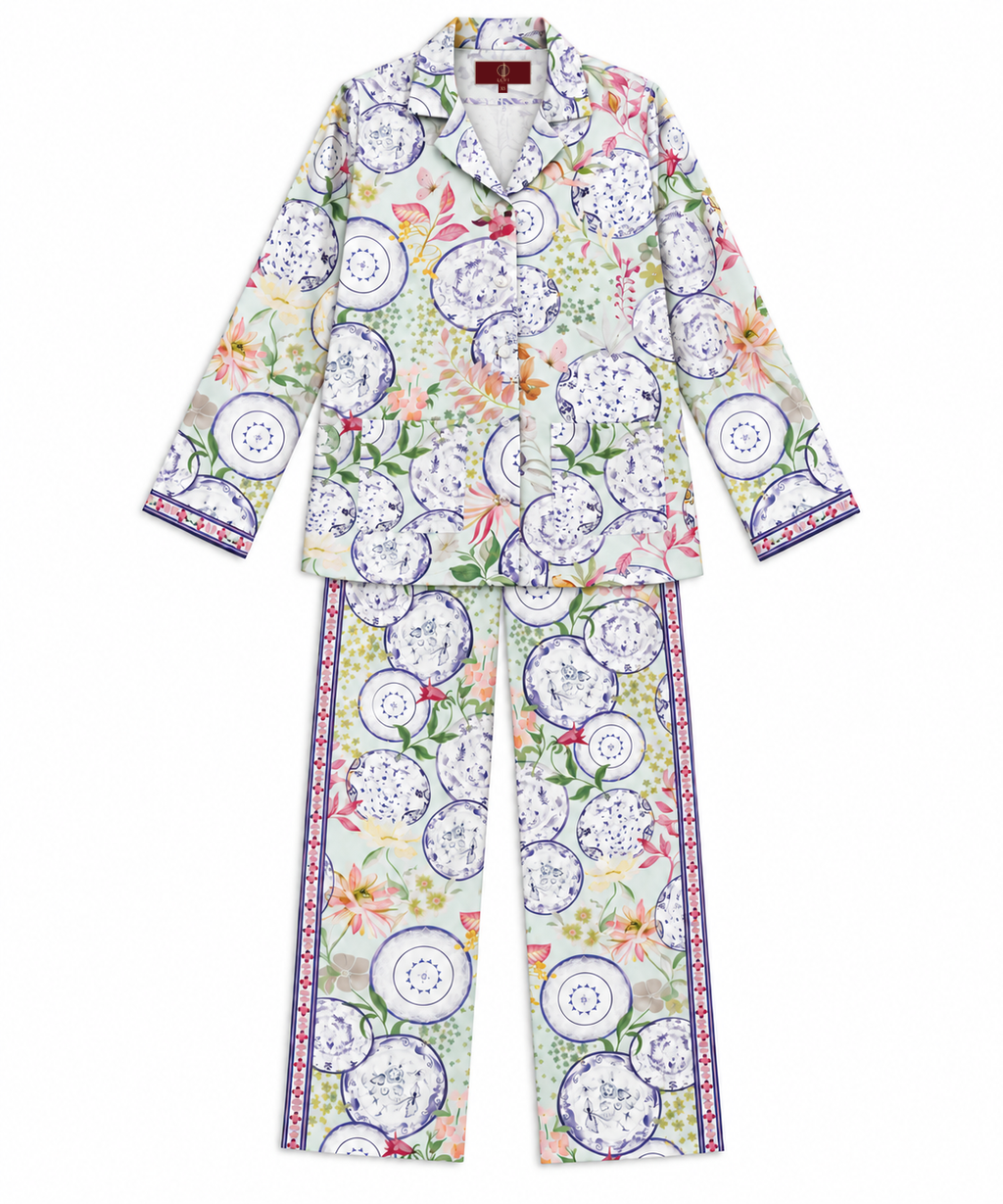 Women's Statement Printed Pyjama-Style Set – Light Green & Voilet
