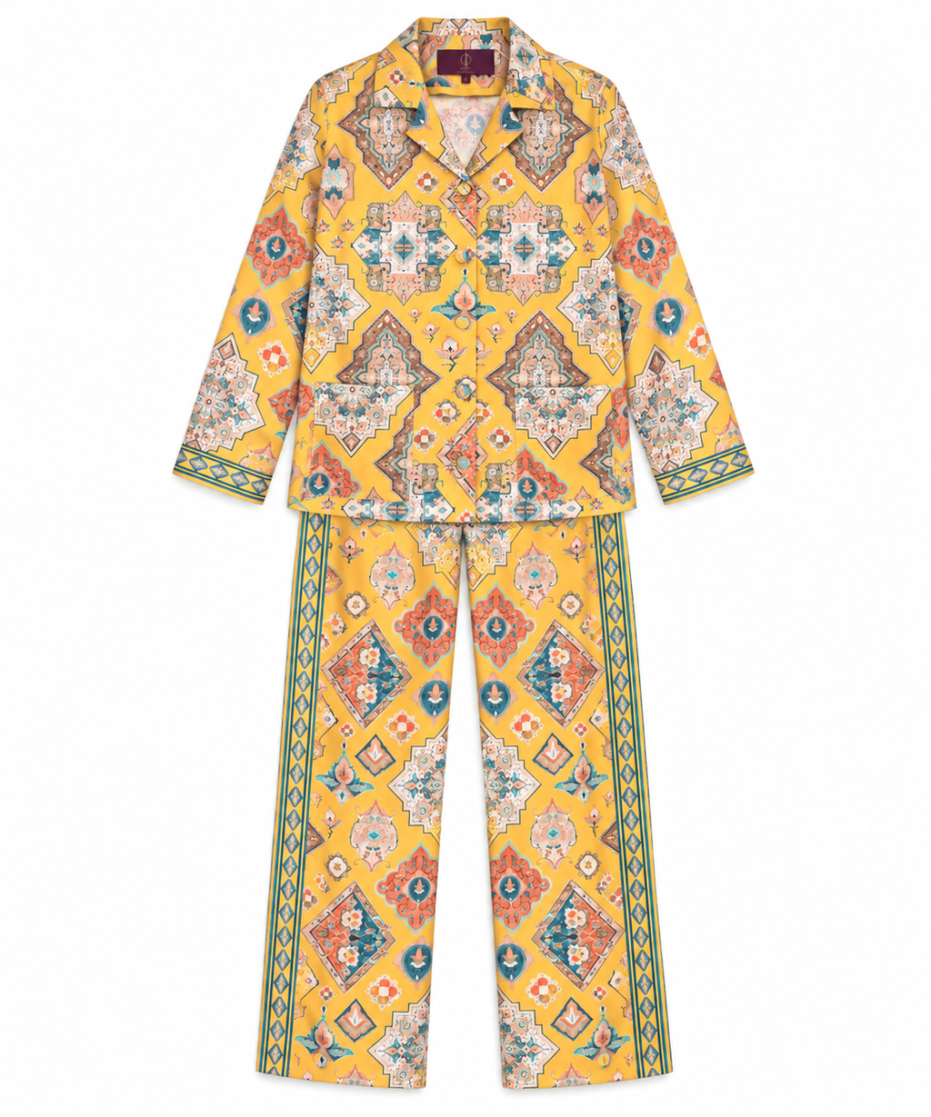 Women's Statement Geometric Print Pyjama-Style Set – Yellow & Multicolor