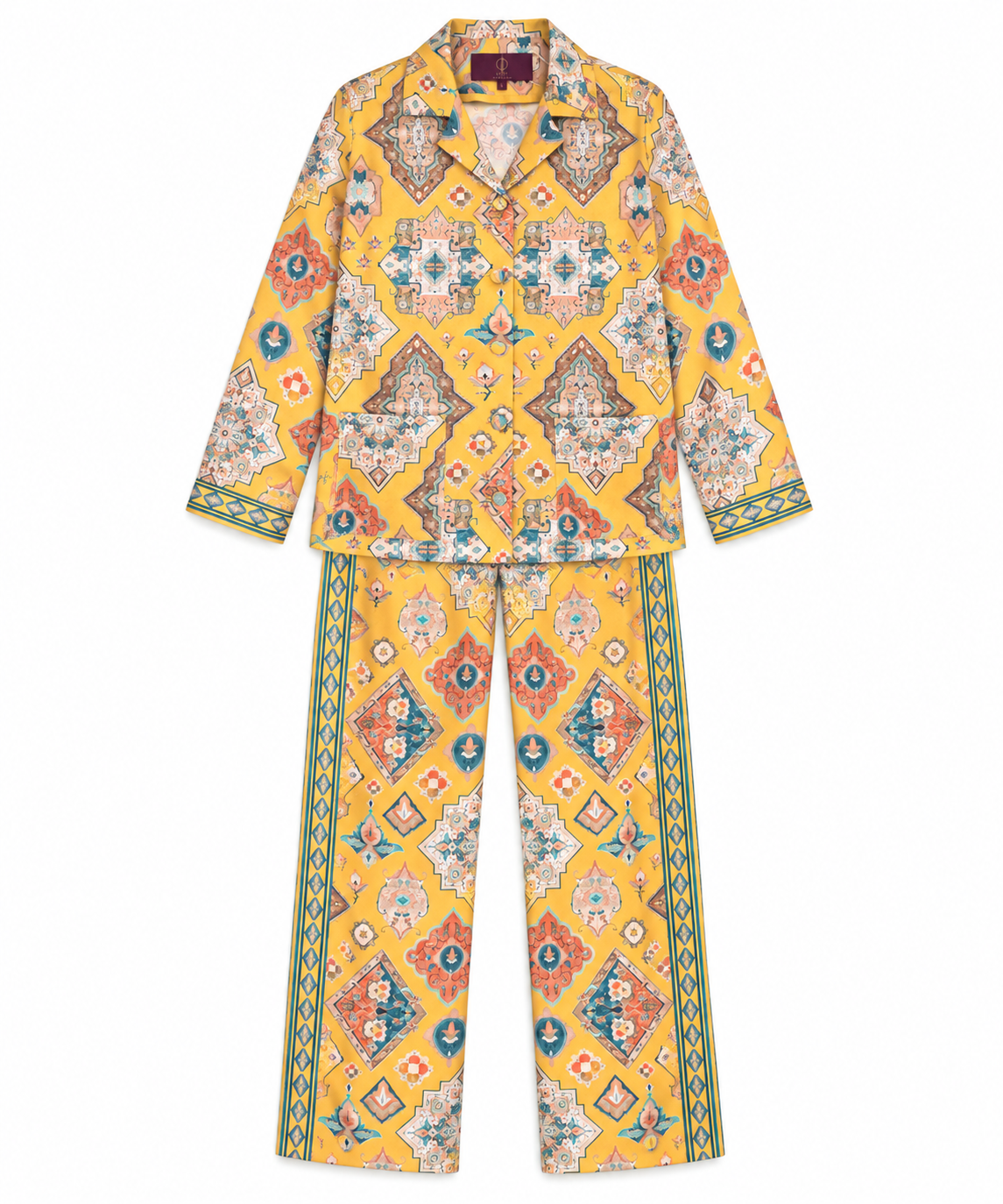 Women's Statement Geometric Print Pyjama-Style Set – Yellow & Multicolor