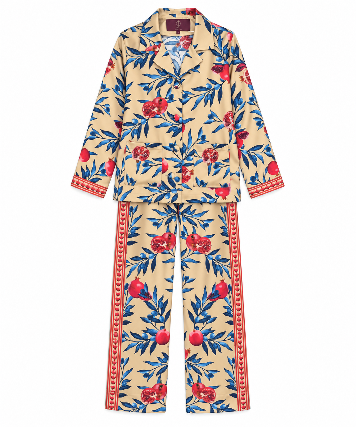 Women's Statement Printed Pyjama-Style Set – Cream & Blue