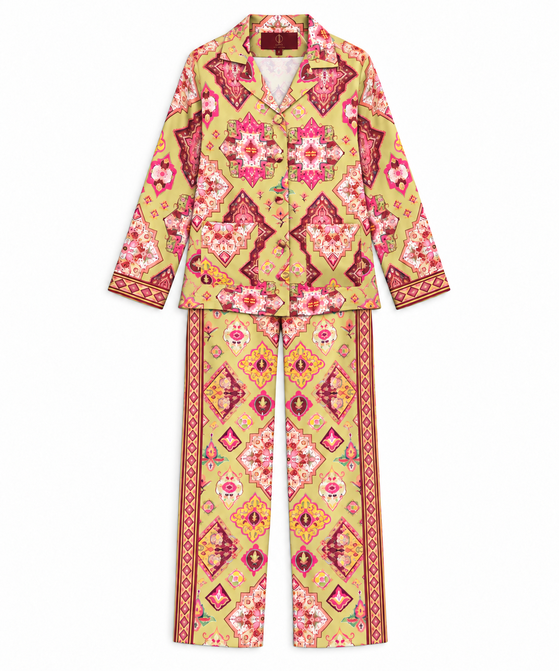 Women's Statement Geometric Print Pyjama-Style Set – Green & Multicolour