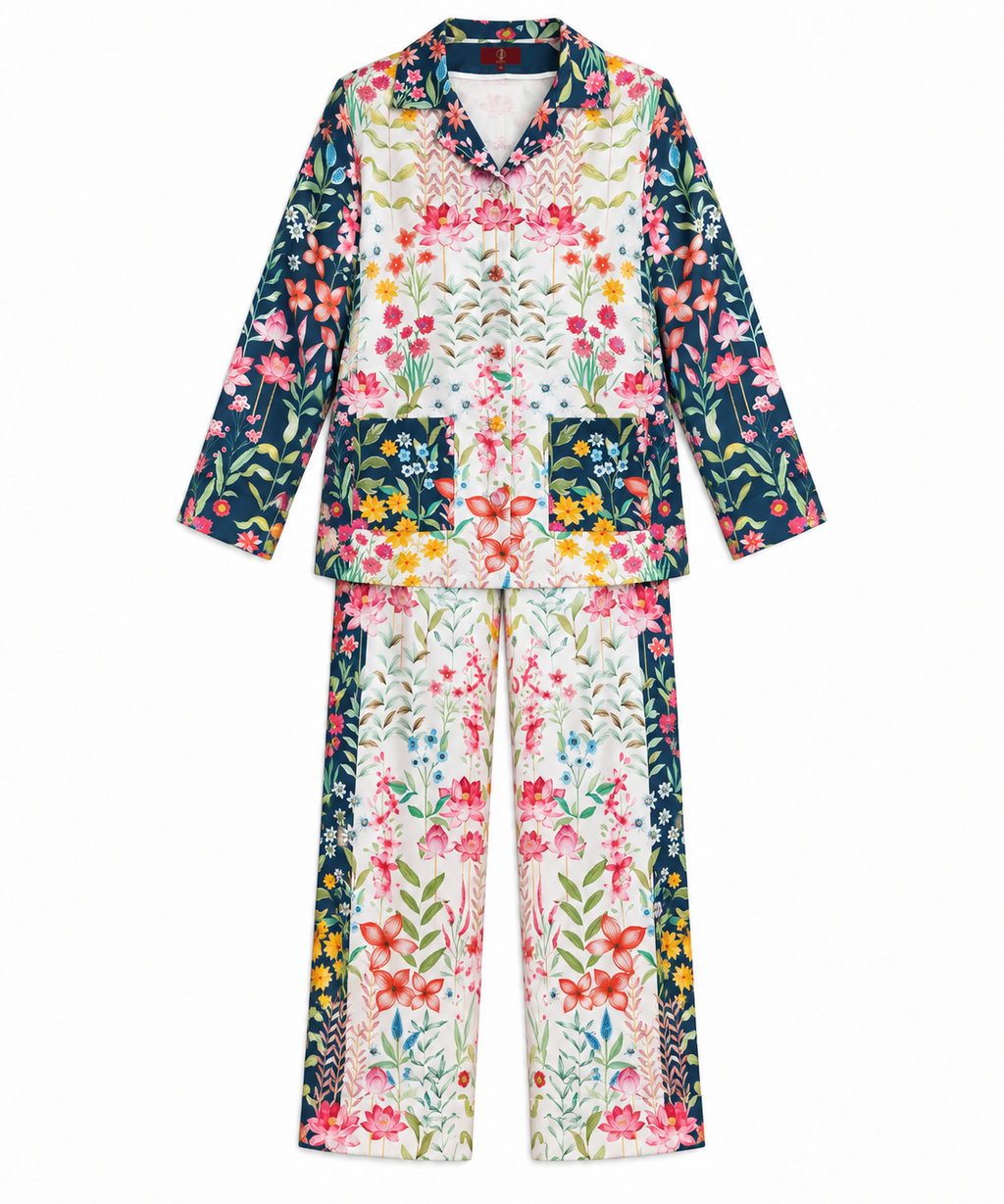 Women's Statement Floral Print Pyjama-Style Set – Navy & Multicolor