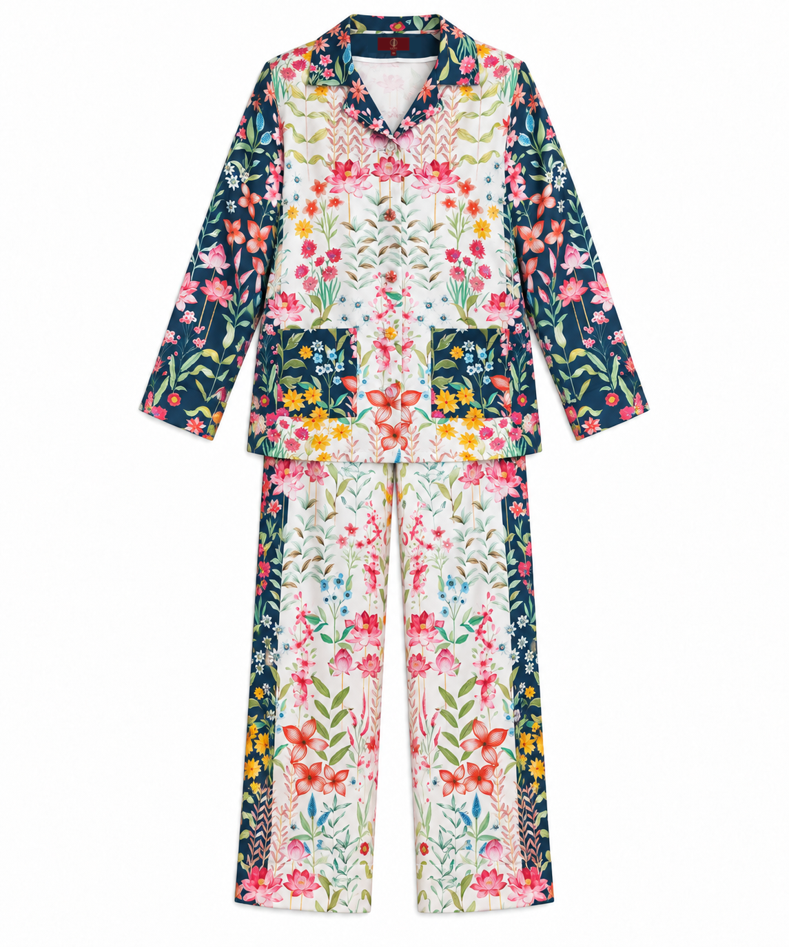 Women's Statement Floral Print Pyjama-Style Set – Navy & Multicolor