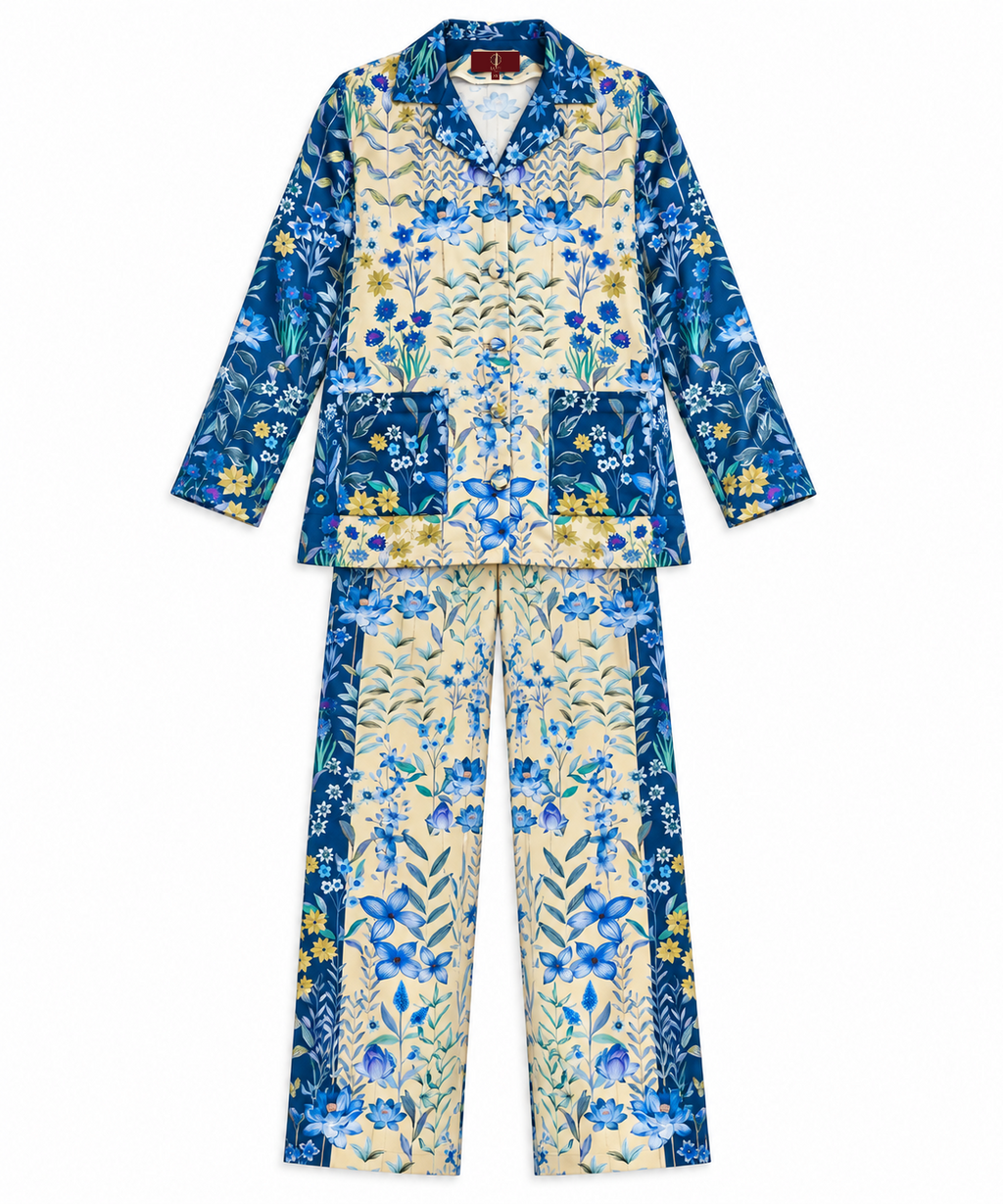 Women's Statement Floral Print Pyjama-Style Set – Blue & Multicolor