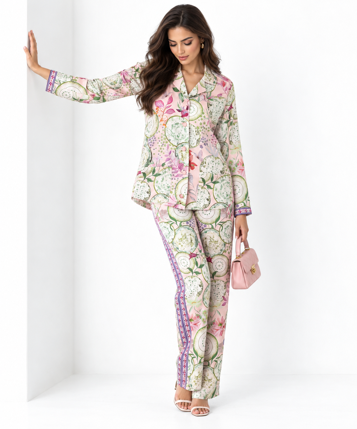 Women's Statement Print Pyjama-Style Set – Peach & Green