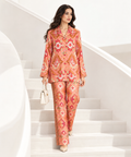 Women's 100% Silk Twill Custom-Printed Co-Ord Set – Orange & Red