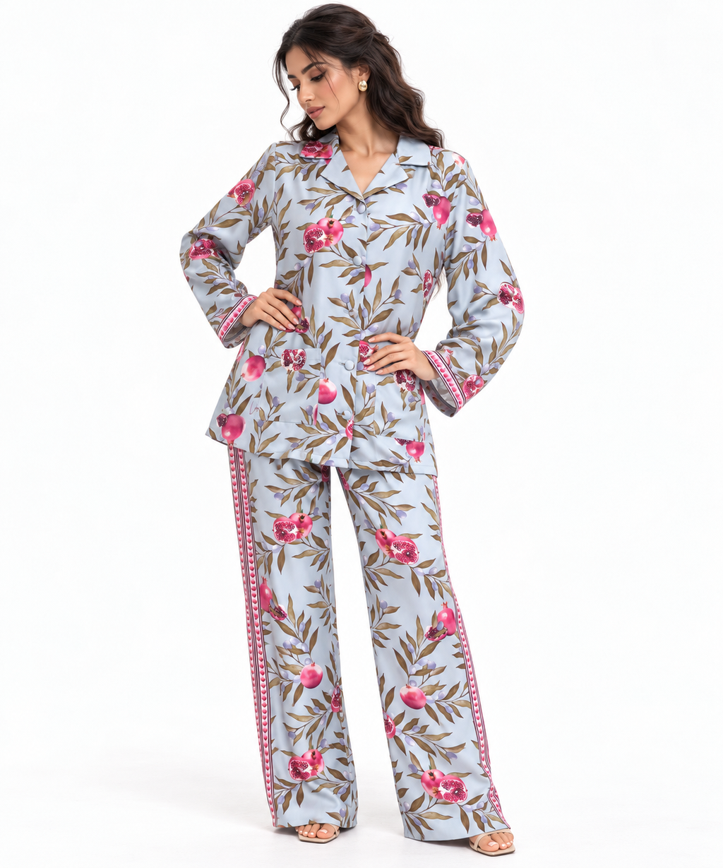 Women's Statement Printed Pyjama-Style Set – Blue & Pink