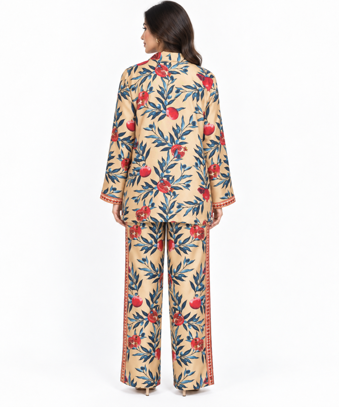 Women's Statement Printed Pyjama-Style Set – Cream & Blue