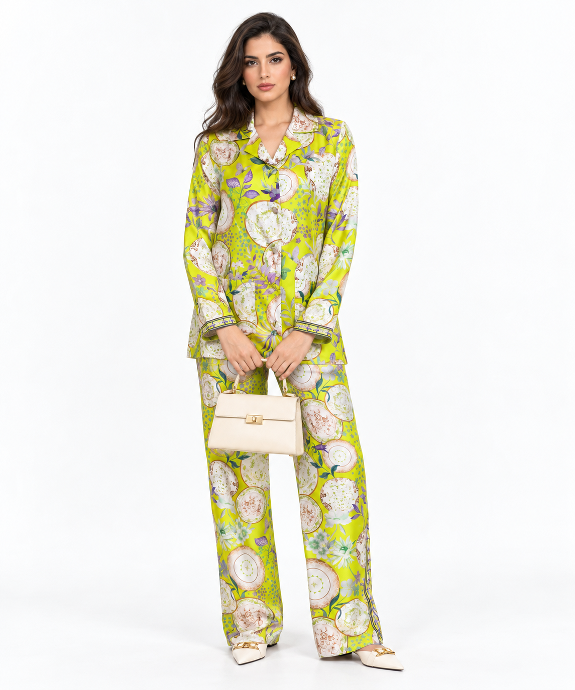 Women's Statement Floral Print Pyjama-Style Set – Neon