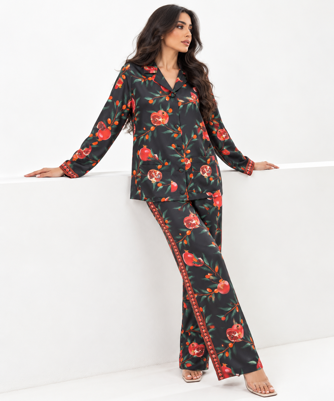 Women's Statement Printed Pyjama-Style Set – Black & Red