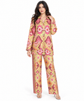 Women's 100% Silk Twill Custom-Printed Co-Ord Set – Green & Multicolour