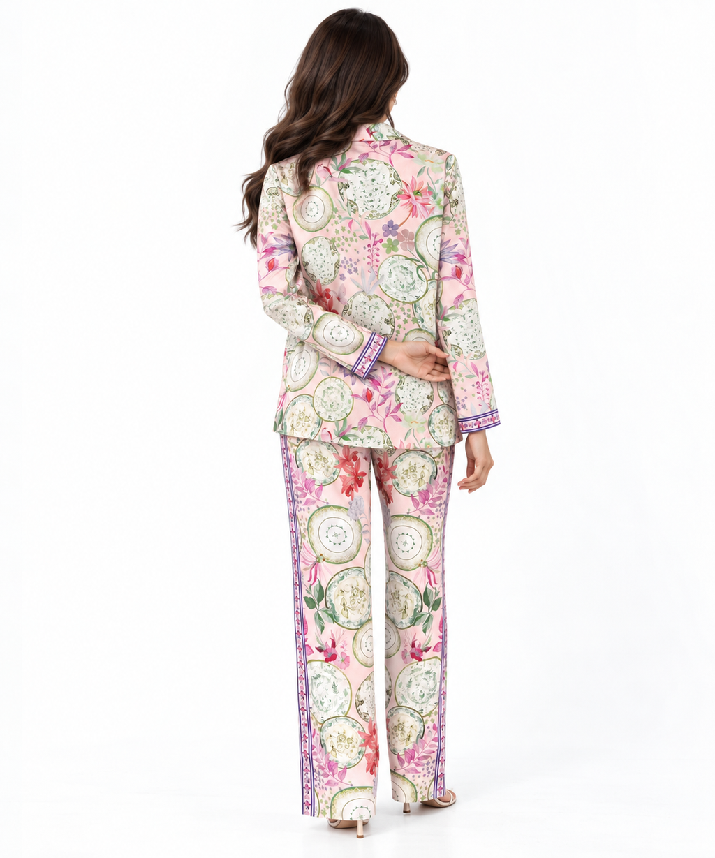 Women's Statement Print Pyjama-Style Set – Peach & Green