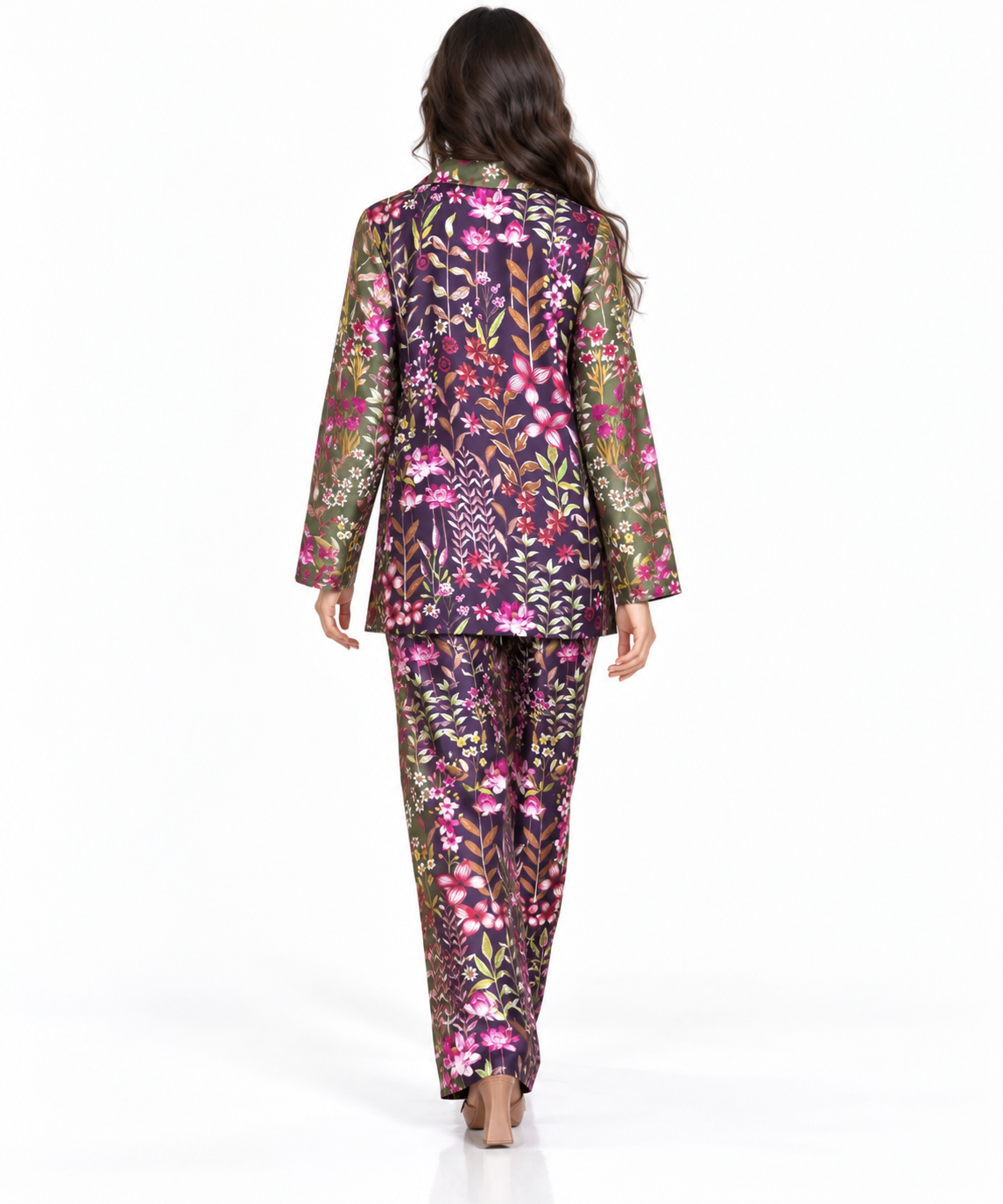 Women's Statement Floral Print Pyjama-Style Set – Navy & Olive Green