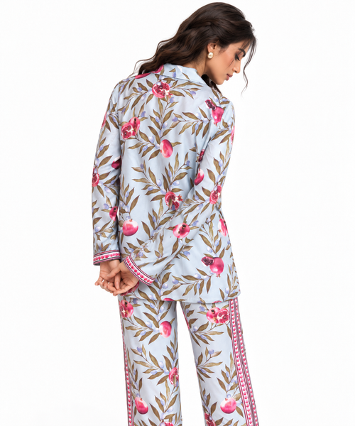 Women's 100% Silk Twill Custom-Printed Co-Ord Set – Blue & Pink