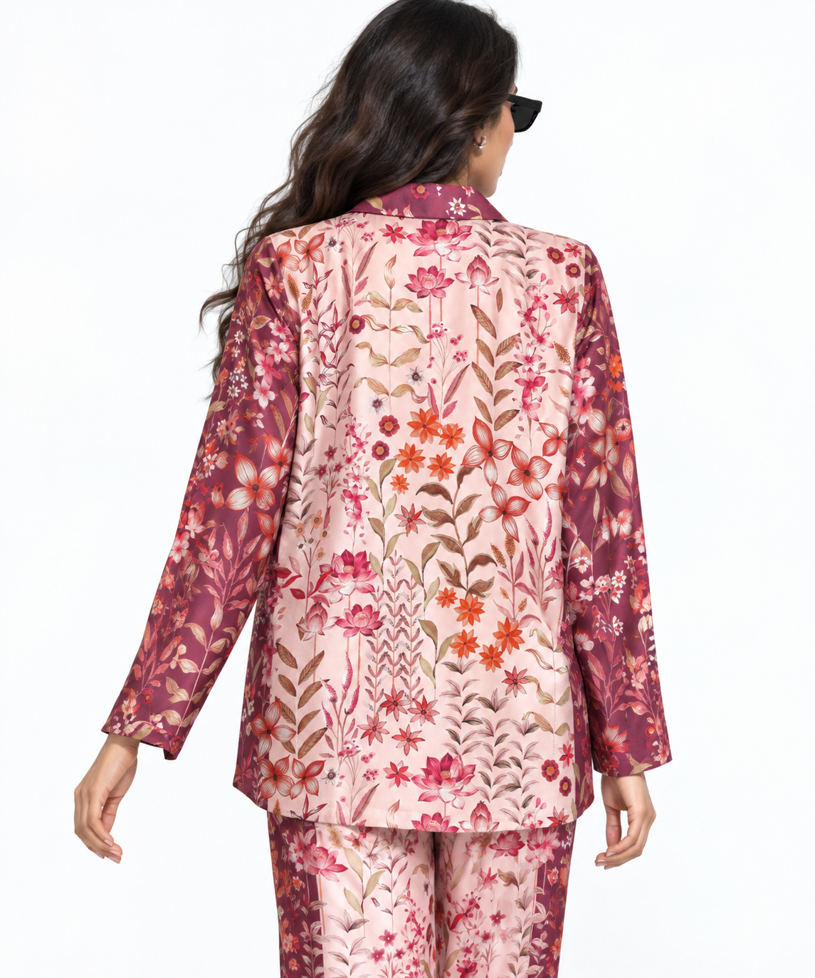 Women's Statement Floral Print Pyjama-Style Set – Maroon & Multicolor