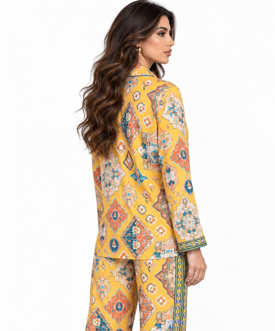 Women's Statement Geometric Print Pyjama-Style Set – Yellow & Multicolor