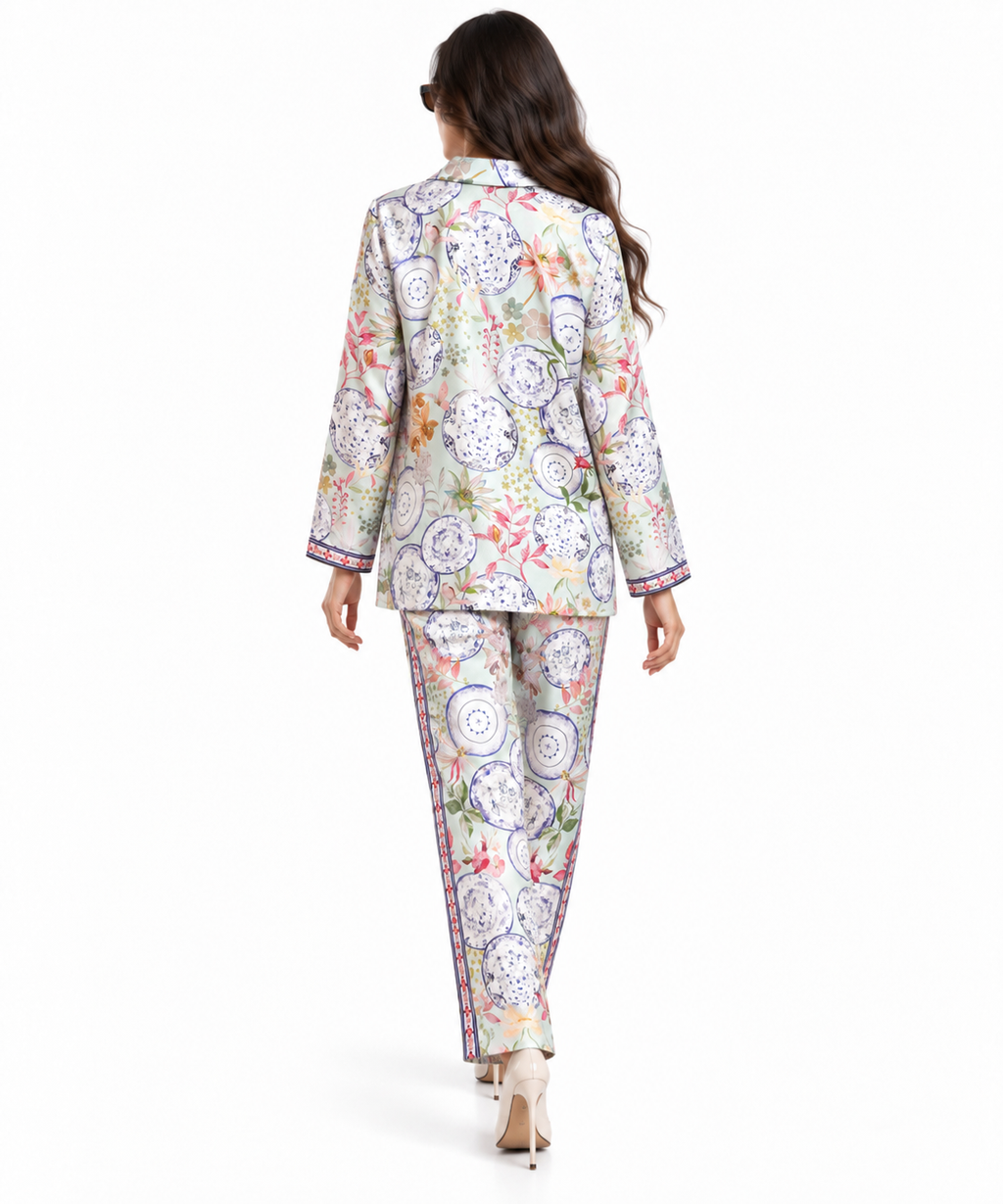 Women's Statement Printed Pyjama-Style Set – Light Green & Voilet