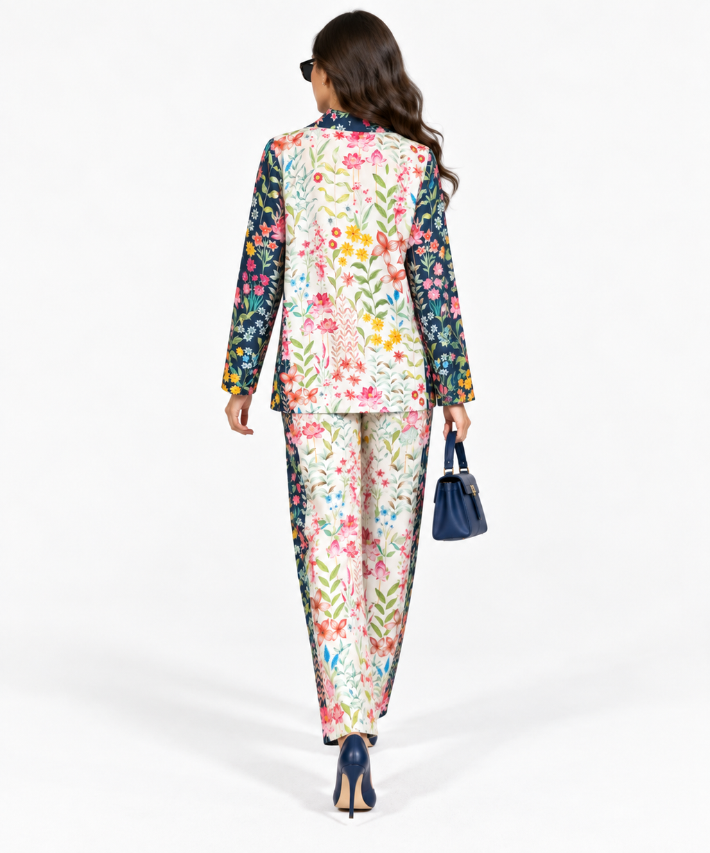 Women's Statement Floral Print Pyjama-Style Set – Navy & Multicolor