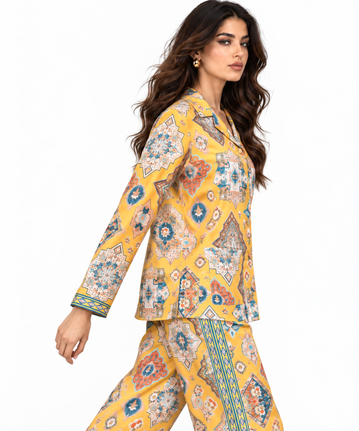 Women's Statement Geometric Print Pyjama-Style Set – Yellow & Multicolor