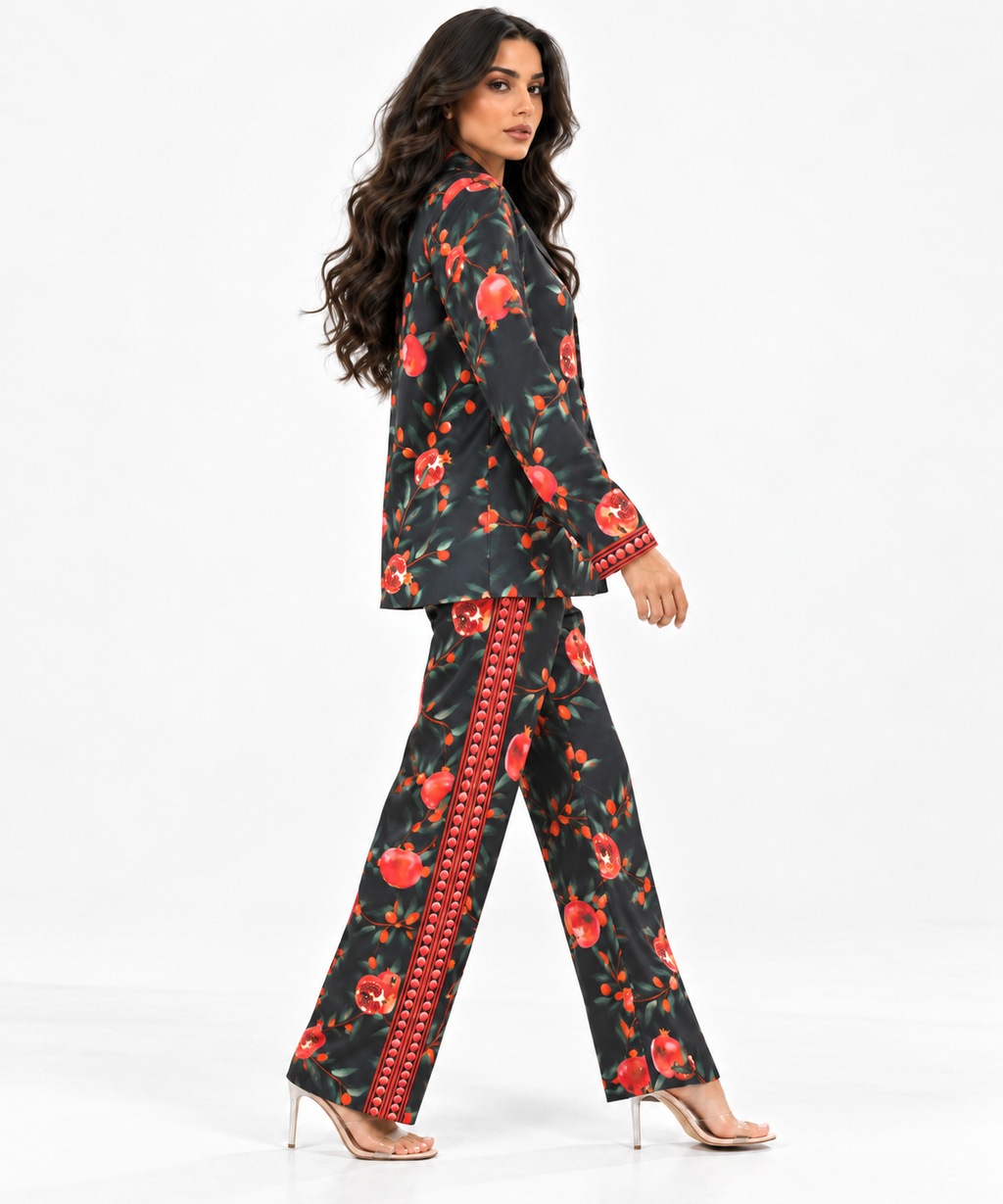 Women's Statement Printed Pyjama-Style Set – Black & Red