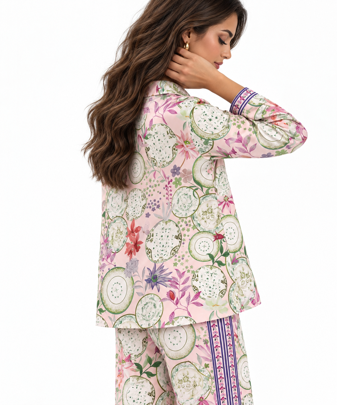 Women's Statement Print Pyjama-Style Set – Peach & Green