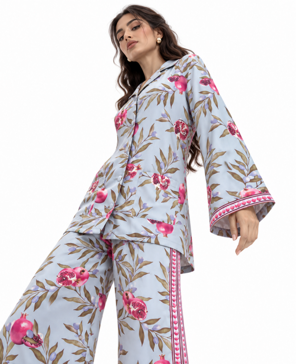 Women's Statement Printed Pyjama-Style Set – Blue & Pink