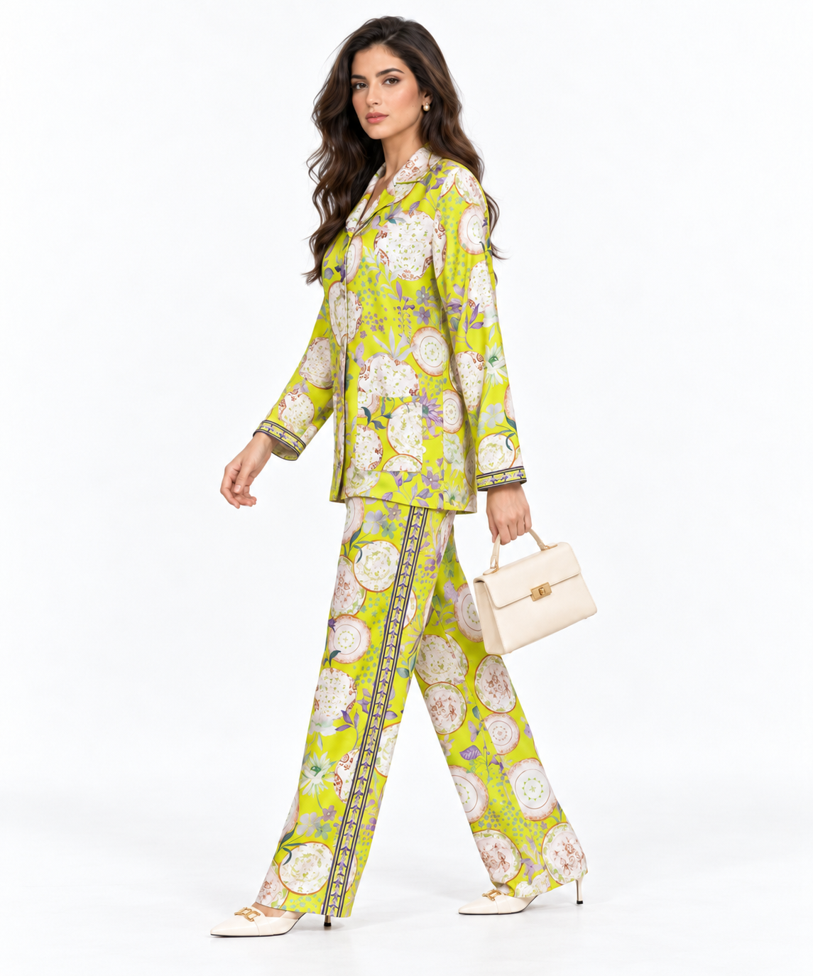 Women's Statement Floral Print Pyjama-Style Set – Neon