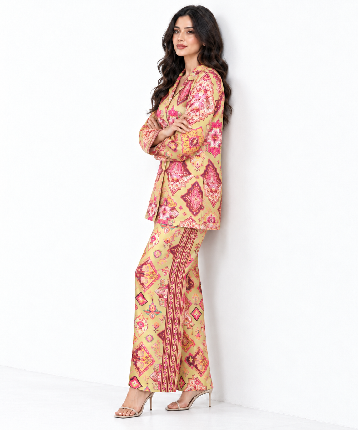Women's Statement Geometric Print Pyjama-Style Set – Green & Multicolour