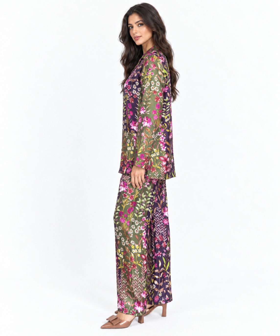 Women's Statement Floral Print Pyjama-Style Set – Navy & Olive Green