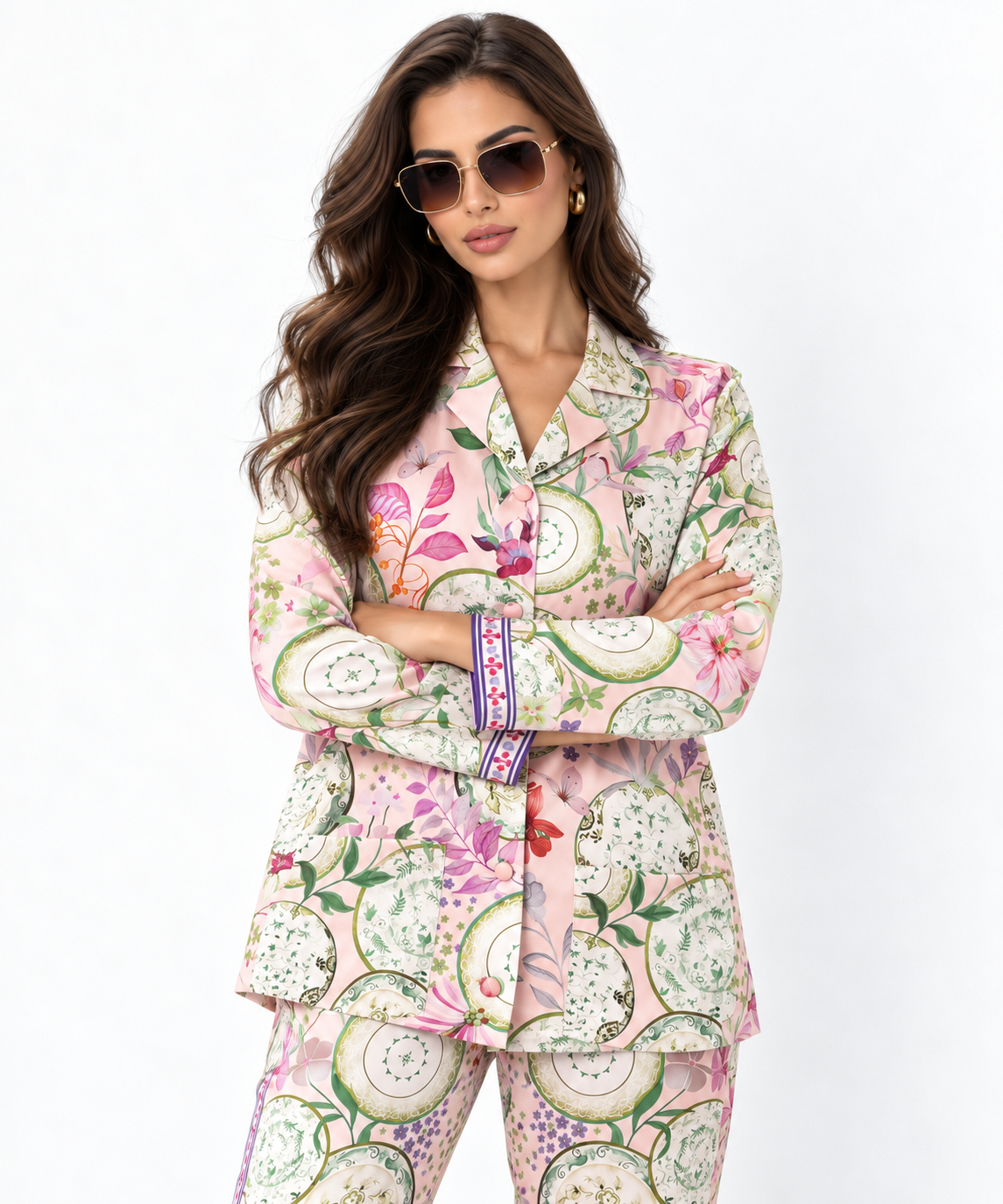 Women's Statement Print Pyjama-Style Set – Peach & Green