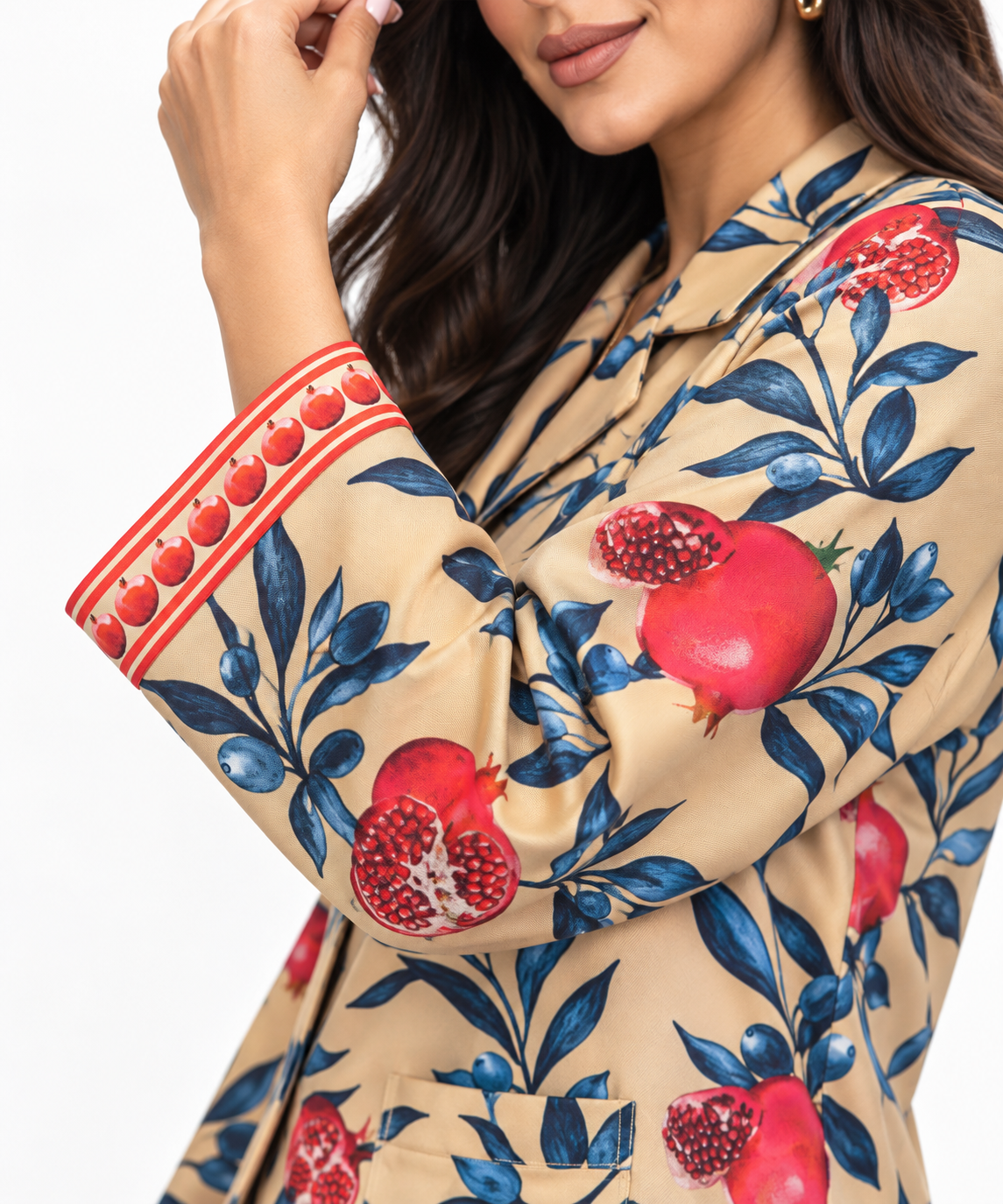 Women's Statement Printed Pyjama-Style Set – Cream & Blue