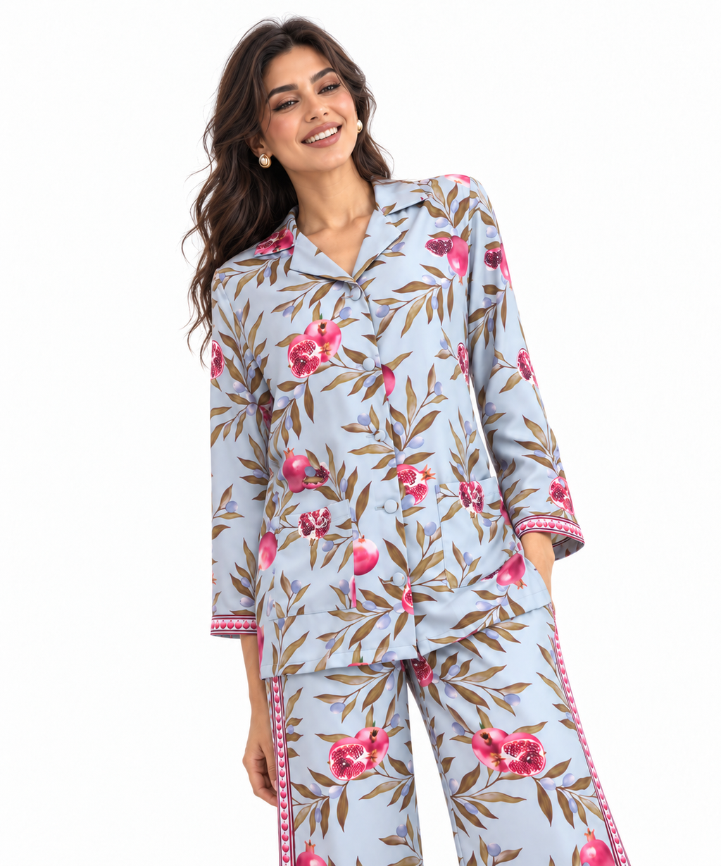 Women's Statement Printed Pyjama-Style Set – Blue & Pink