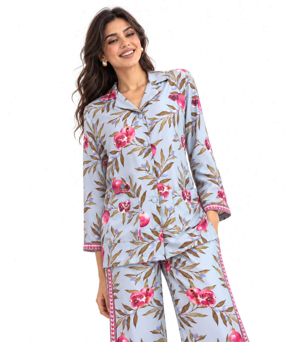 Women's Statement Printed Pyjama-Style Set – Blue & Pink
