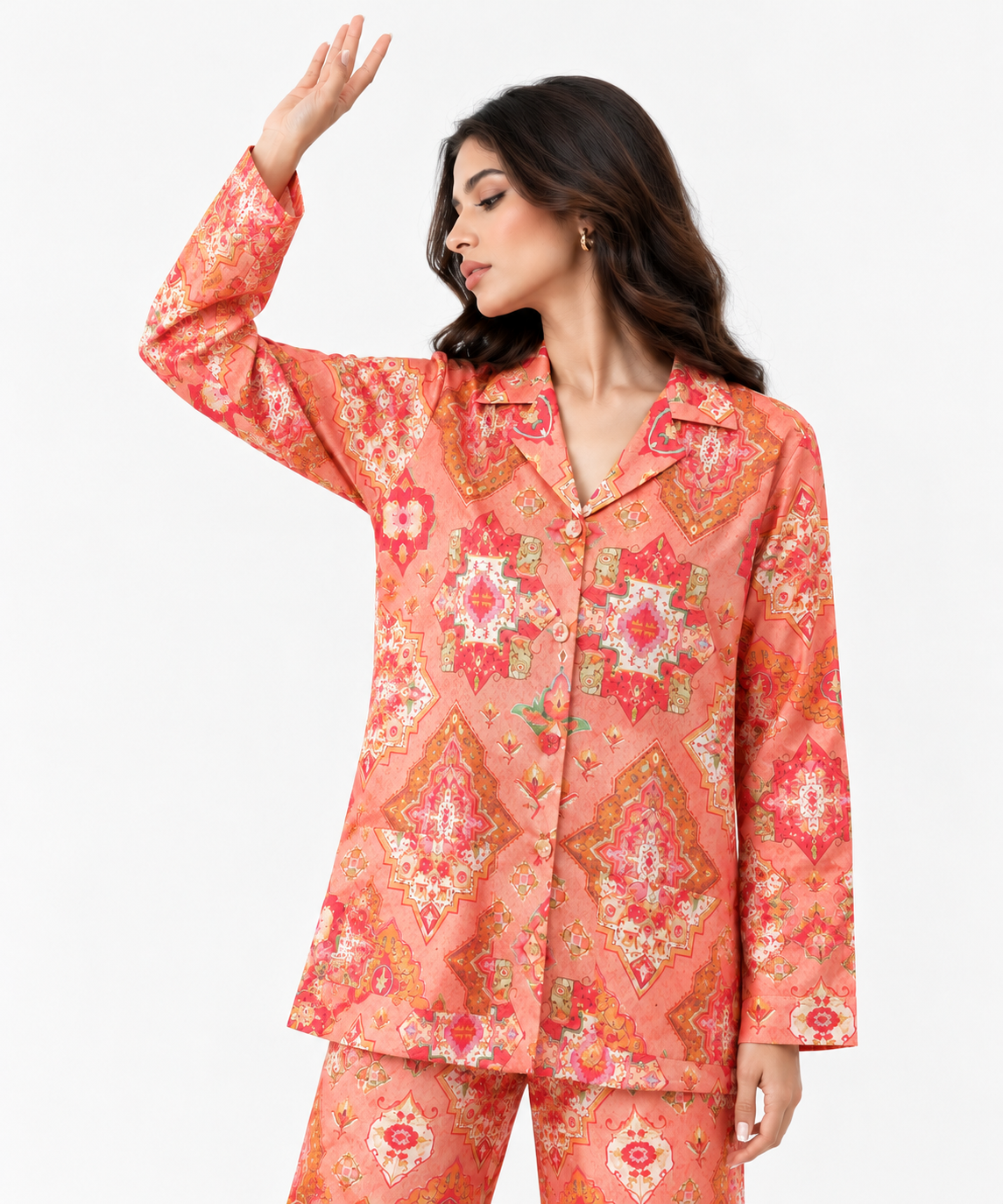 Women's Statement Geometric Print Pyjama-Style Set – Orange & Red
