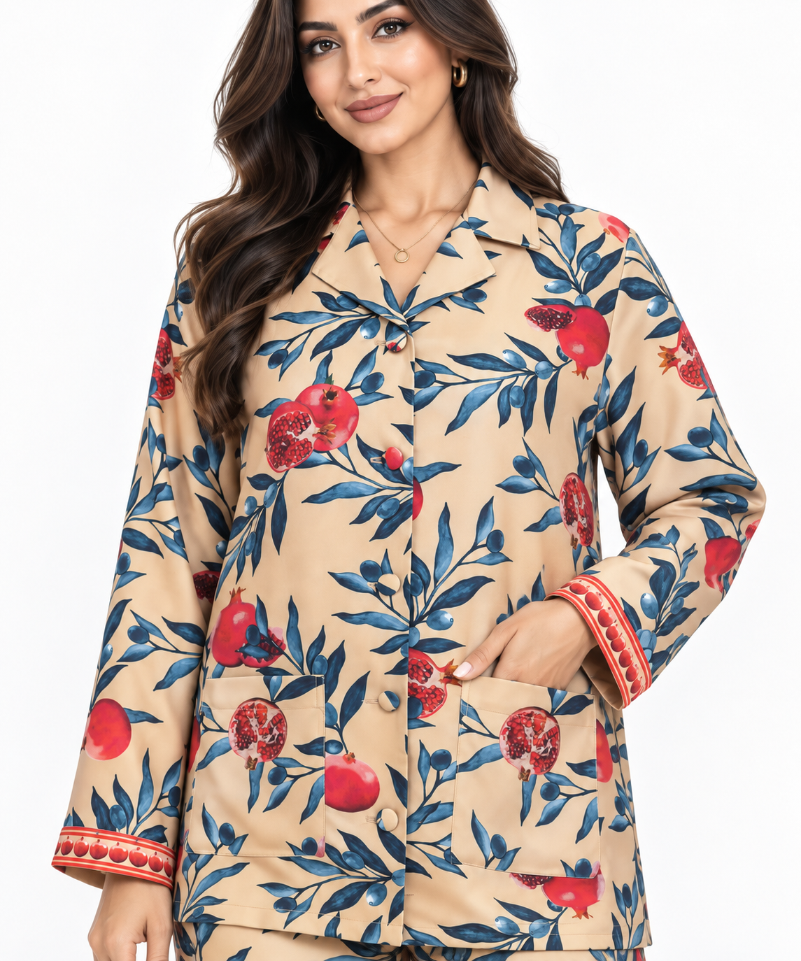 Women's Statement Printed Pyjama-Style Set – Cream & Blue