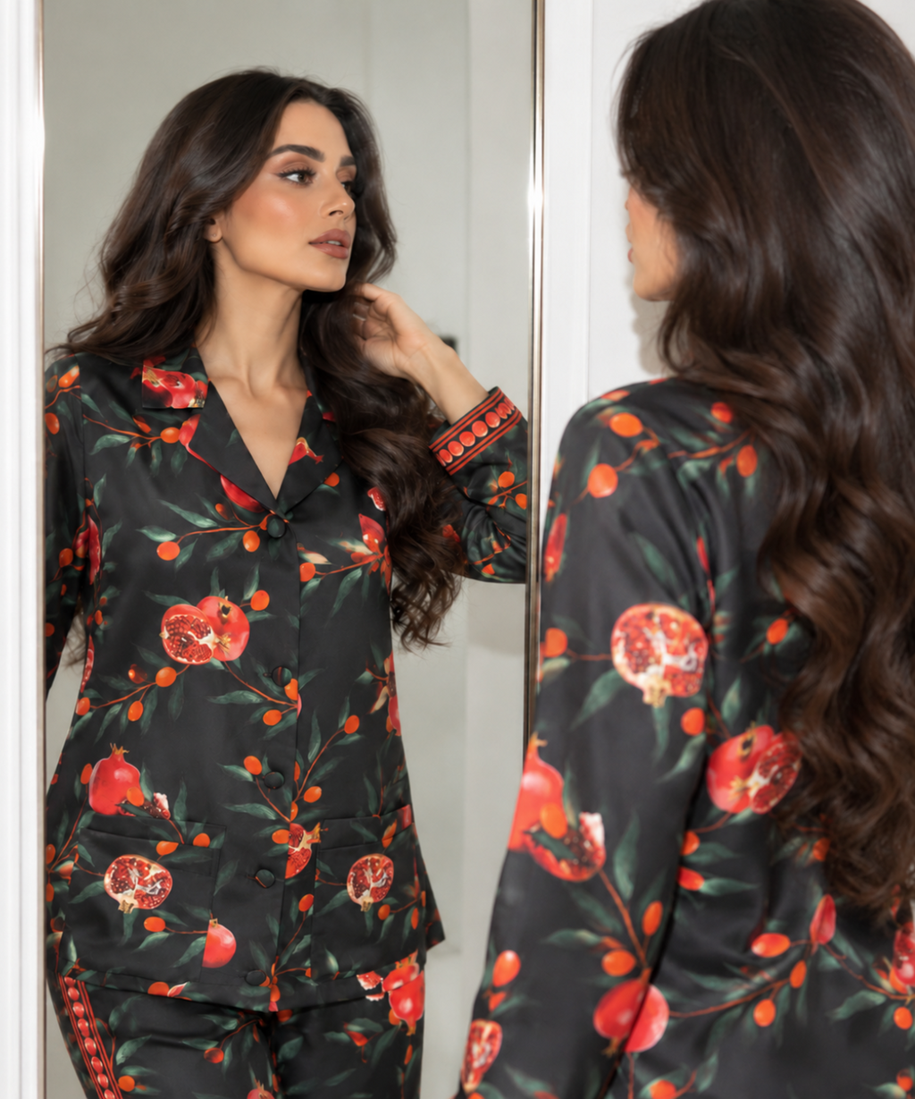 Women's Statement Printed Pyjama-Style Set – Black & Red